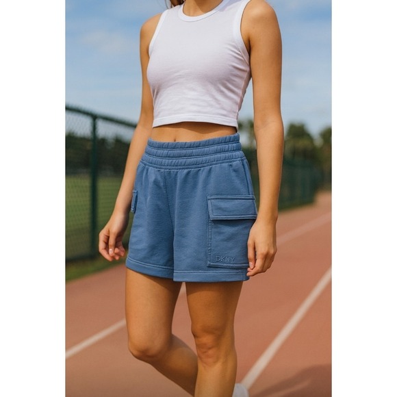 Dkny Pants - DKNY Women's Blue Cargo Shorts S Elastic Waist‎ Pockets Lounge Gorpcore Sporty